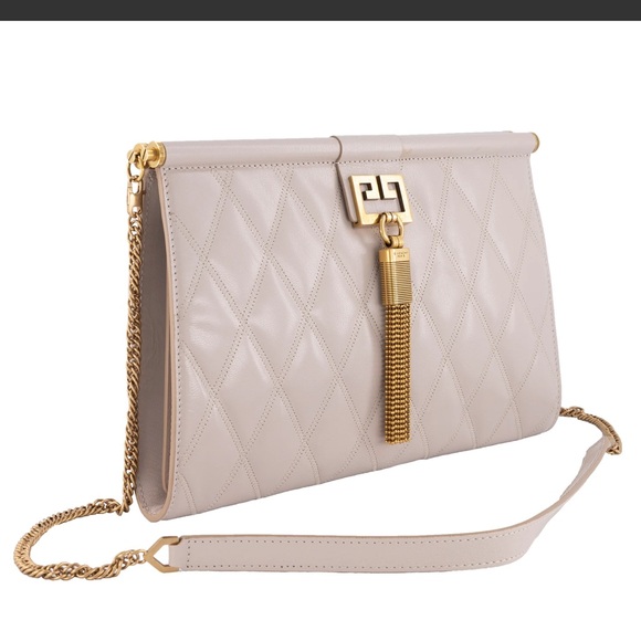 Givenchy Gem Medium Quilted Cream Tassel Clutch Bag - Picture 1 of 15